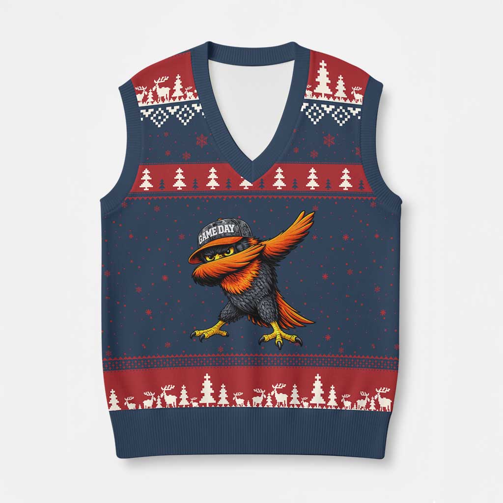 Fierce Oriole Spirit Graphic V-Neck Knit Sweater Vest Cool Game Day Sports Fan
