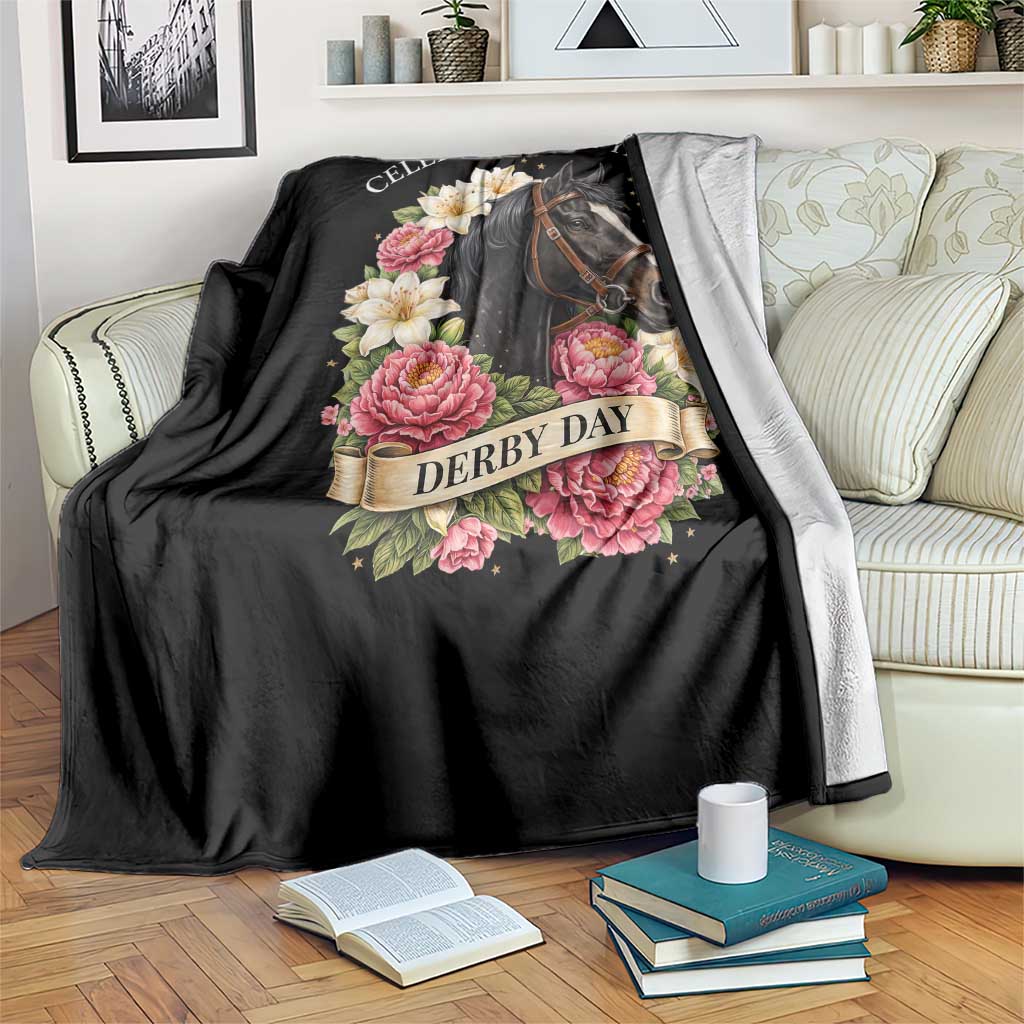 Celebrating 152 Years Derby Day Floral Throw Blanket Horse Racing Pink Peony White Lily Equestrian 152nd Anniversary
