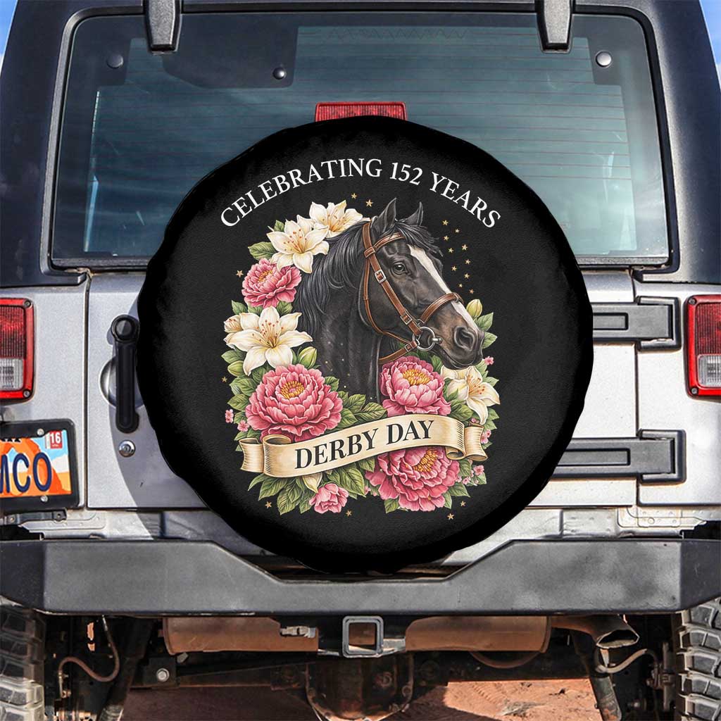 Celebrating 152 Years Derby Day Floral Spare Tire Cover Horse Racing Pink Peony White Lily Equestrian 152nd Anniversary