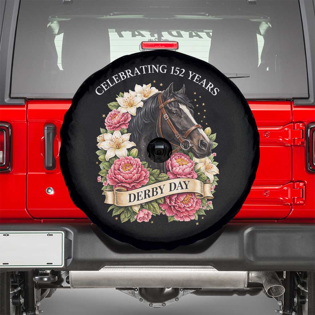 Celebrating 152 Years Derby Day Floral Spare Tire Cover Horse Racing Pink Peony White Lily Equestrian 152nd Anniversary