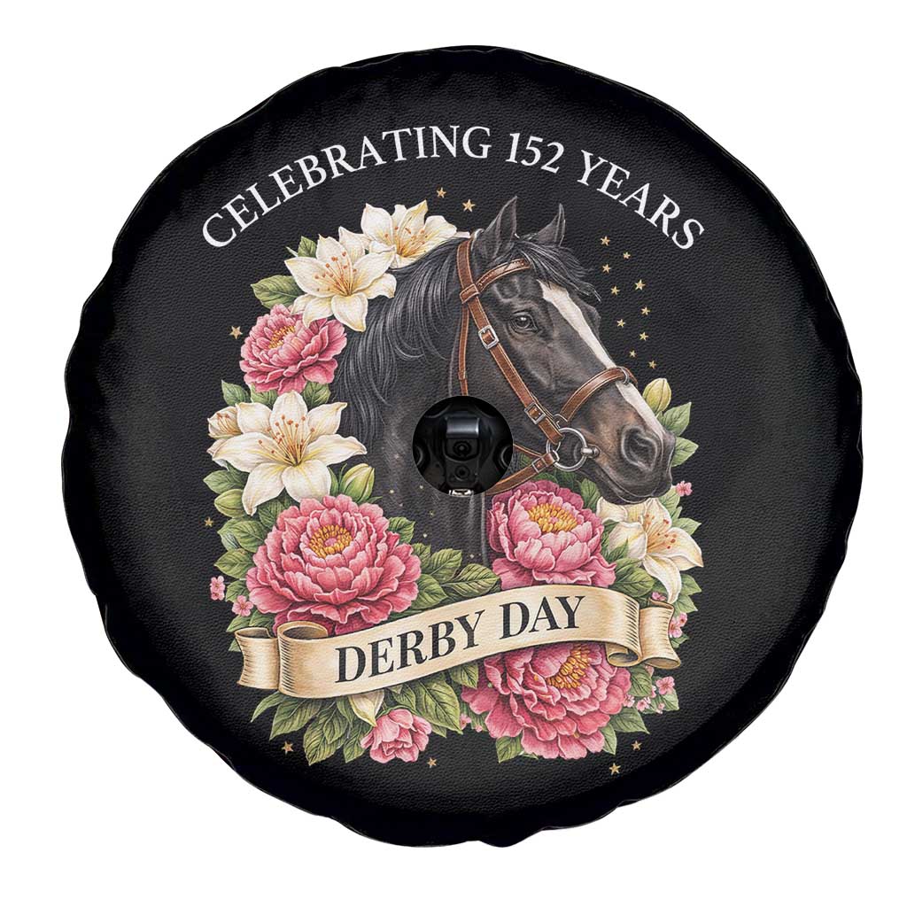 Celebrating 152 Years Derby Day Floral Spare Tire Cover Horse Racing Pink Peony White Lily Equestrian 152nd Anniversary