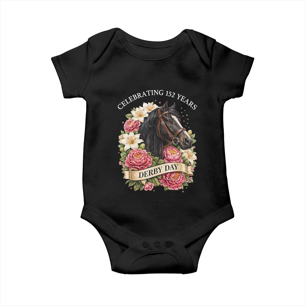 Celebrating 152 Years Derby Day Floral Baby Onesie Horse Racing Pink Peony White Lily Equestrian 152nd Anniversary