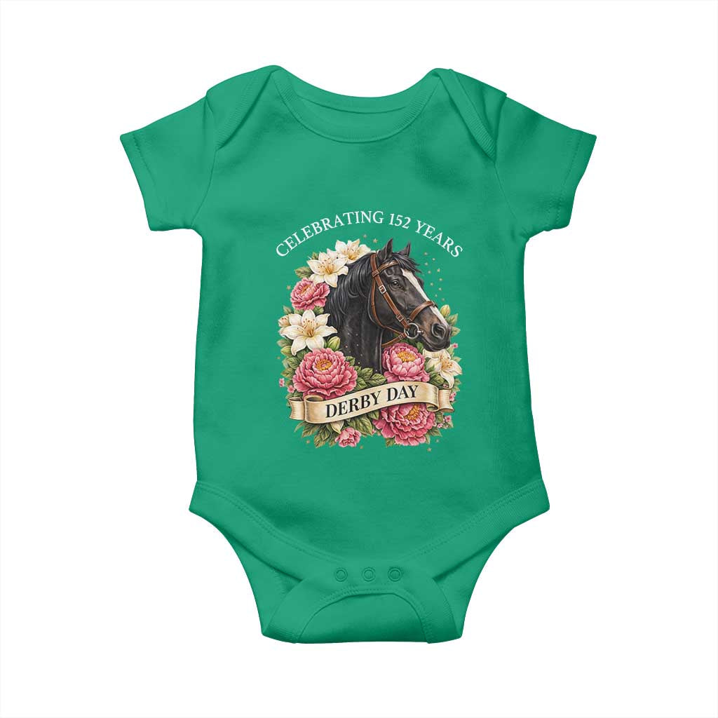 Celebrating 152 Years Derby Day Floral Baby Onesie Horse Racing Pink Peony White Lily Equestrian 152nd Anniversary