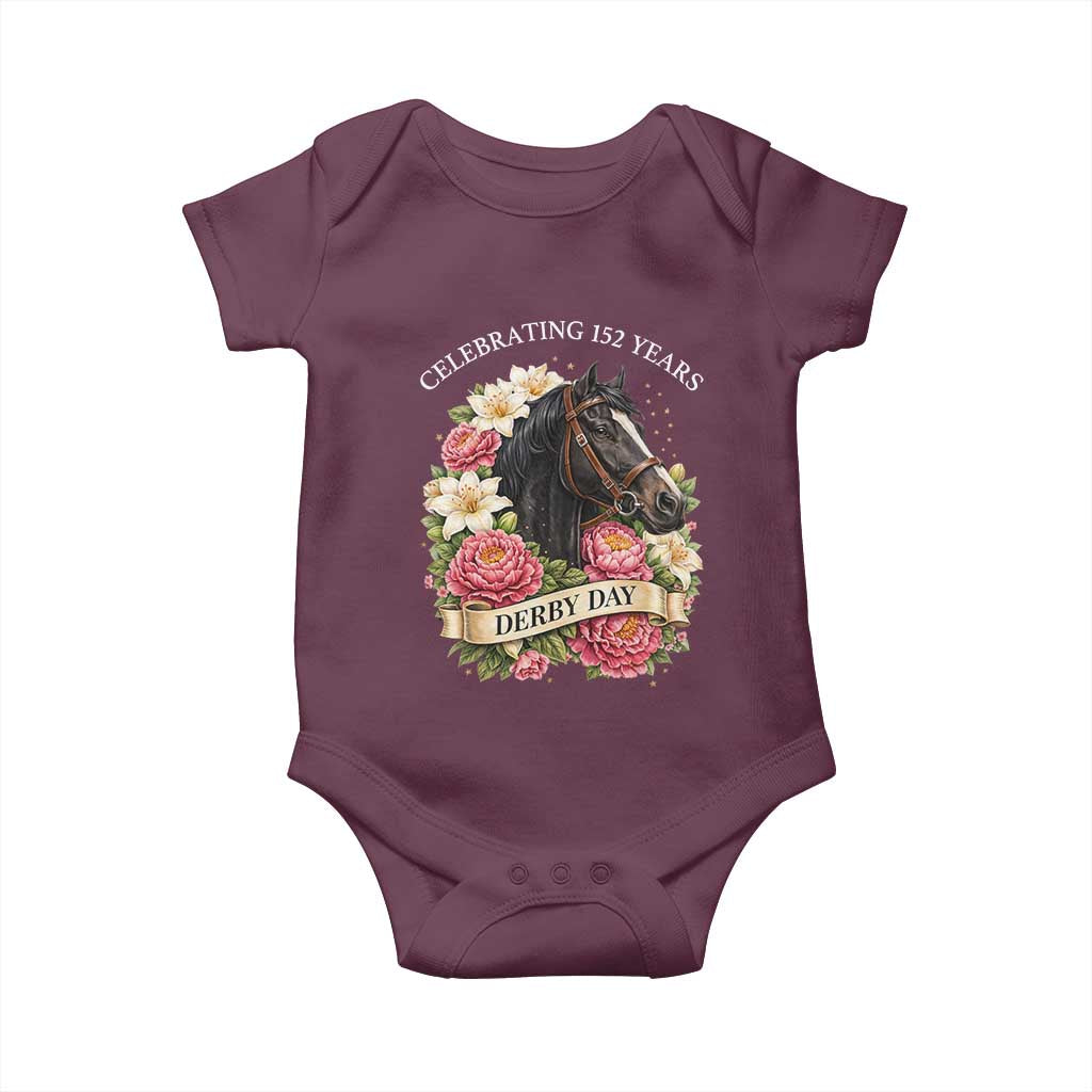 Celebrating 152 Years Derby Day Floral Baby Onesie Horse Racing Pink Peony White Lily Equestrian 152nd Anniversary