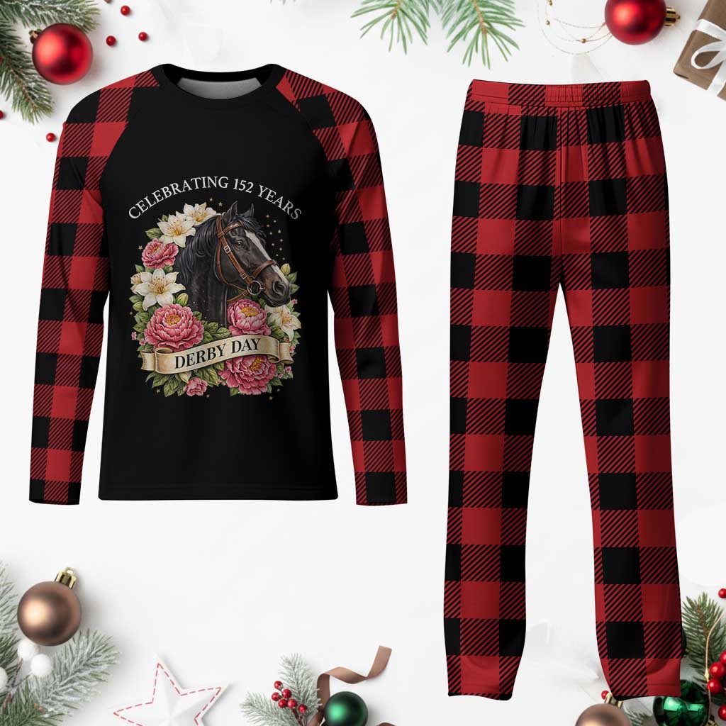 Celebrating 152 Years Derby Day Floral Plaid Pajama Set Horse Racing Pink Peony White Lily Equestrian 152nd Anniversary