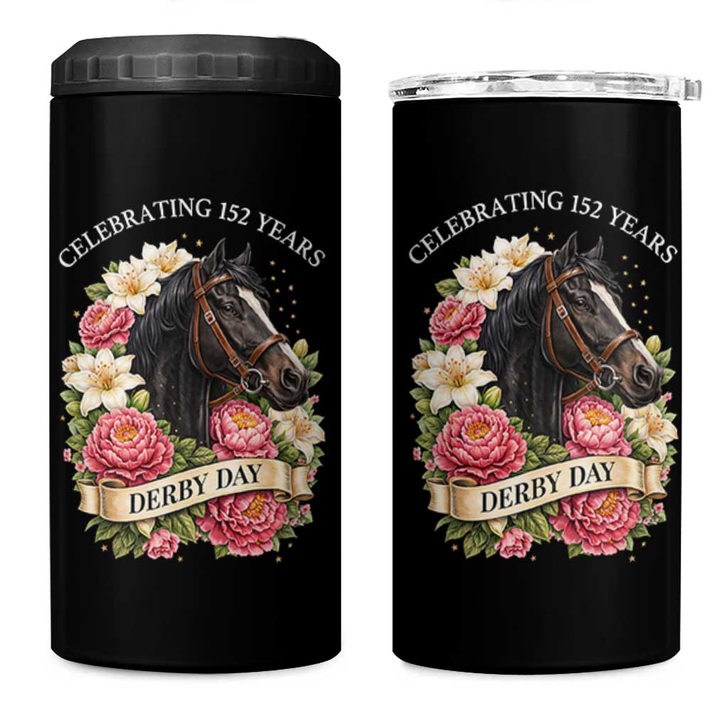 Celebrating 152 Years Derby Day Floral 4 in 1 Can Cooler Tumbler Horse Racing Pink Peony White Lily Equestrian 152nd Anniversary