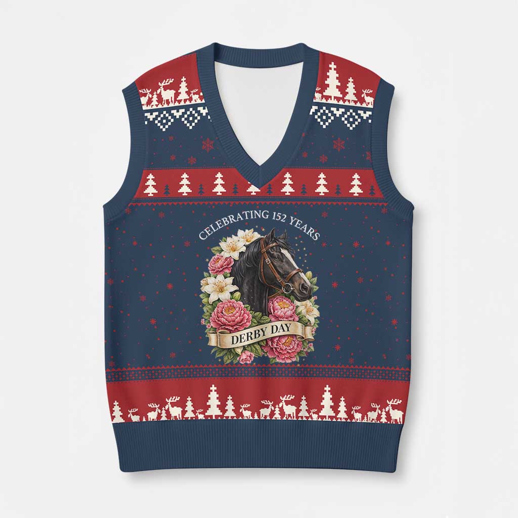 Celebrating 152 Years Derby Day Floral V-Neck Knit Sweater Vest Horse Racing Pink Peony White Lily Equestrian 152nd Anniversary