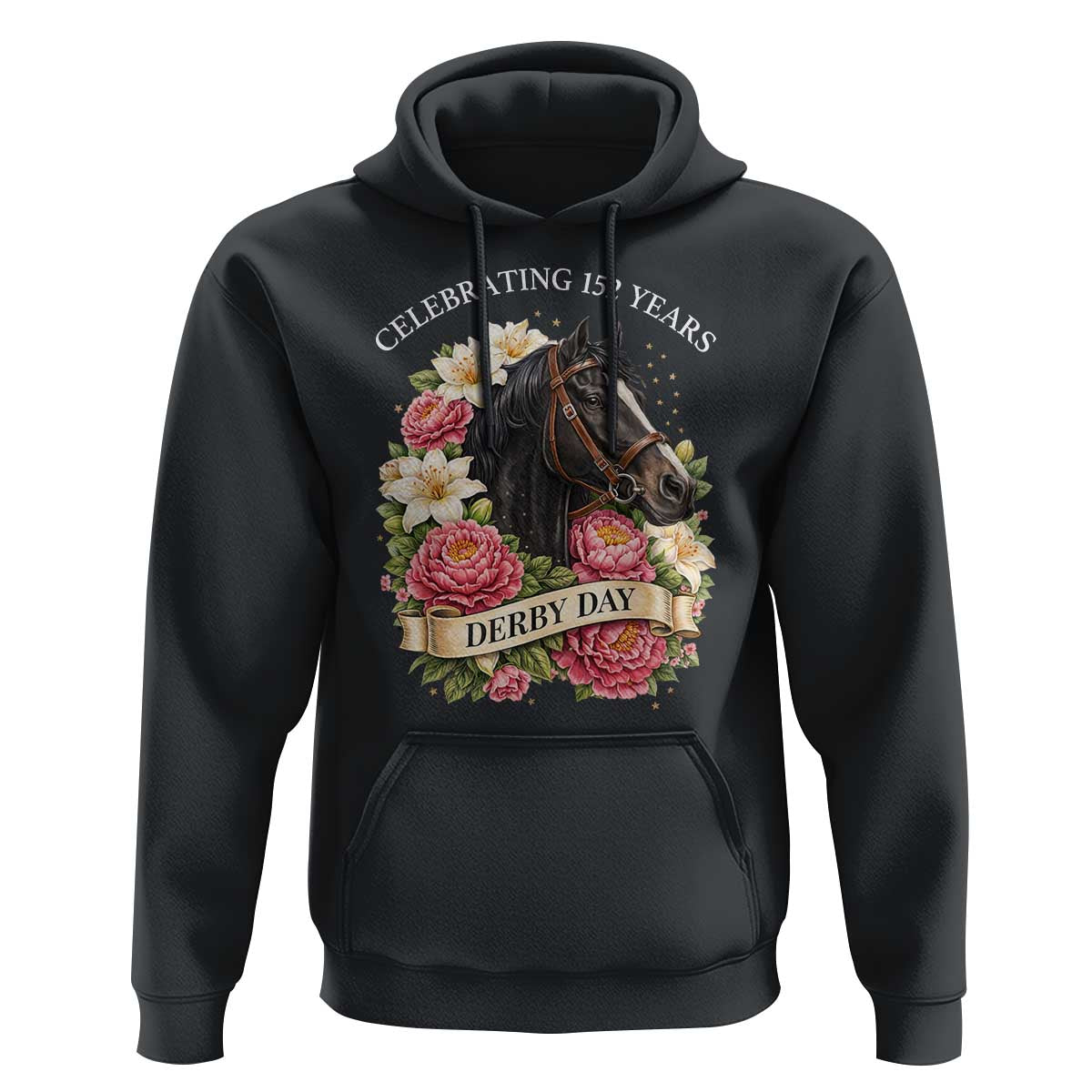 Celebrating 152 Years Derby Day Floral Hoodie Horse Racing Pink Peony White Lily Equestrian 152nd Anniversary