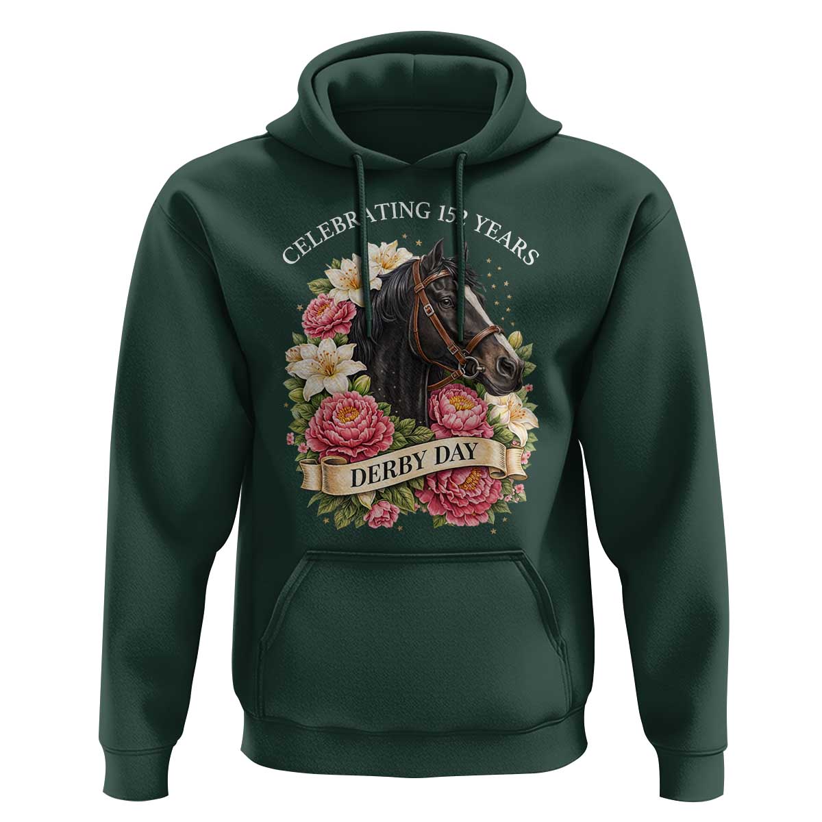 Celebrating 152 Years Derby Day Floral Hoodie Horse Racing Pink Peony White Lily Equestrian 152nd Anniversary
