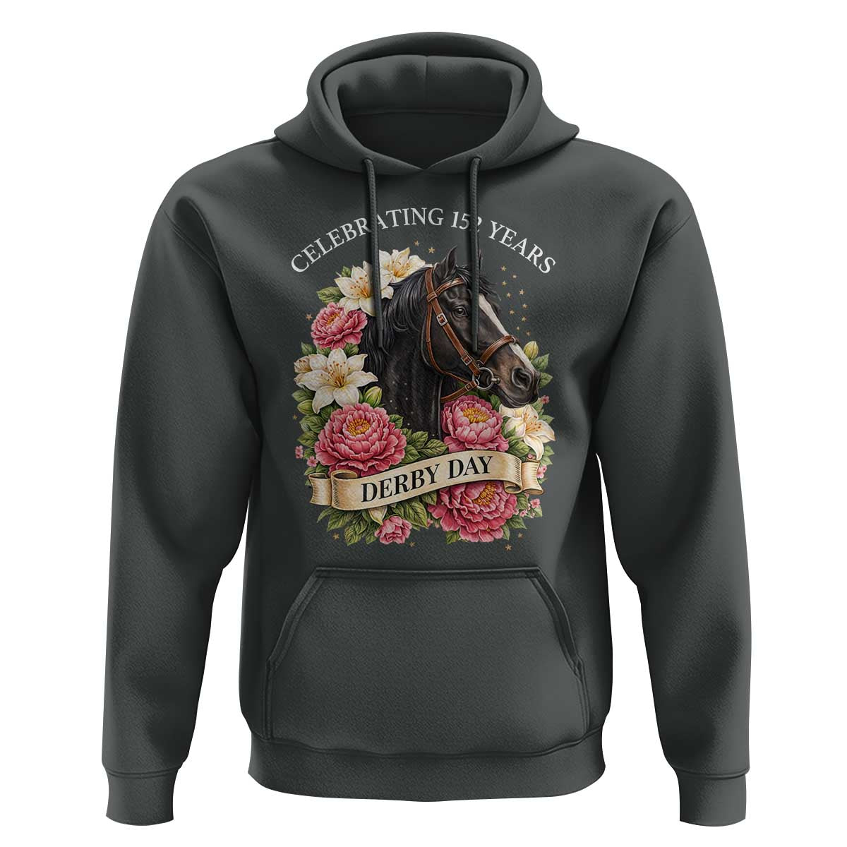 Celebrating 152 Years Derby Day Floral Hoodie Horse Racing Pink Peony White Lily Equestrian 152nd Anniversary