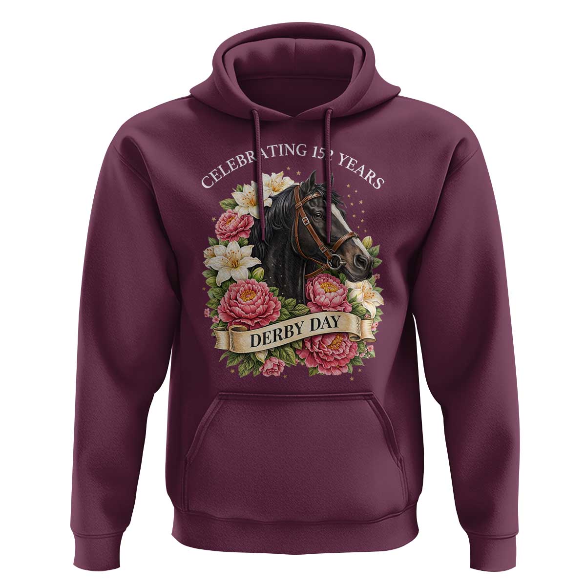 Celebrating 152 Years Derby Day Floral Hoodie Horse Racing Pink Peony White Lily Equestrian 152nd Anniversary