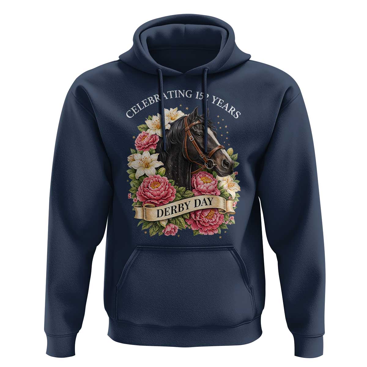 Celebrating 152 Years Derby Day Floral Hoodie Horse Racing Pink Peony White Lily Equestrian 152nd Anniversary