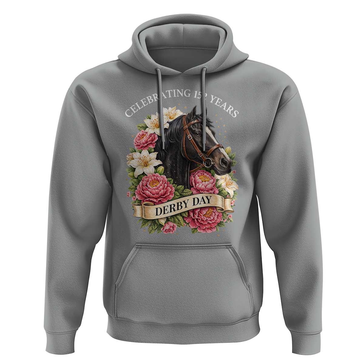 Celebrating 152 Years Derby Day Floral Hoodie Horse Racing Pink Peony White Lily Equestrian 152nd Anniversary