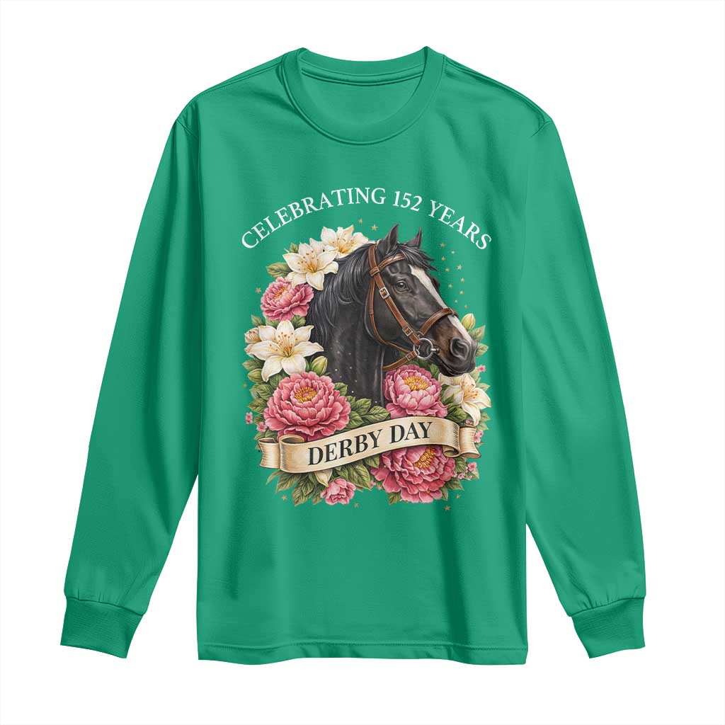 Celebrating 152 Years Derby Day Floral Long Sleeve Shirt Horse Racing Pink Peony White Lily Equestrian 152nd Anniversary