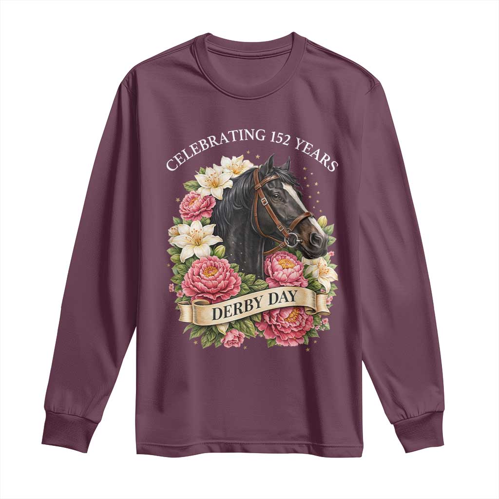 Celebrating 152 Years Derby Day Floral Long Sleeve Shirt Horse Racing Pink Peony White Lily Equestrian 152nd Anniversary