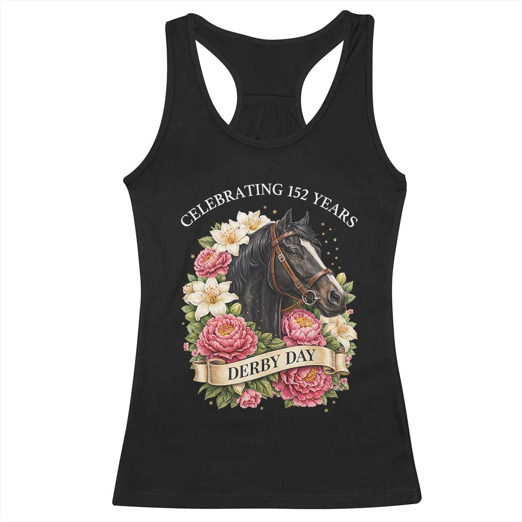 Celebrating 152 Years Derby Day Floral Racerback Tank Top Horse Racing Pink Peony White Lily Equestrian 152nd Anniversary