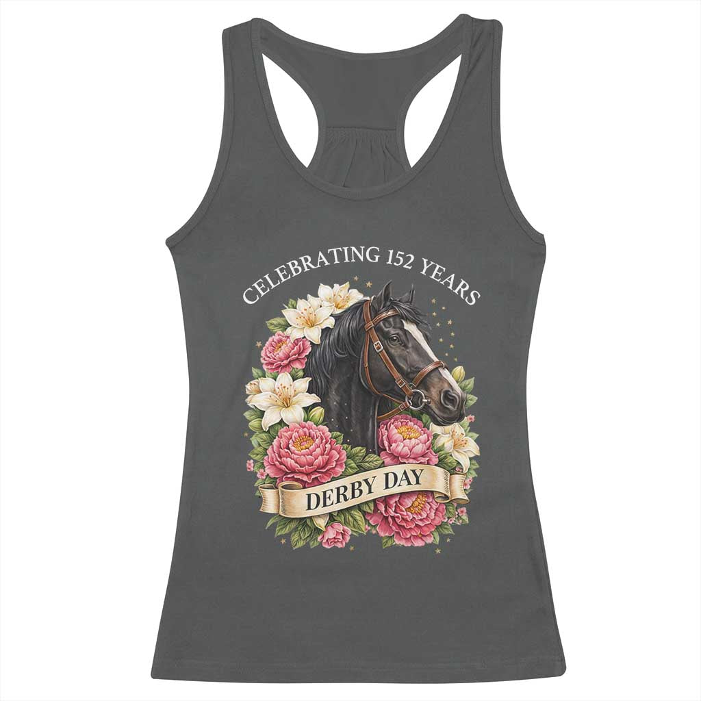 Celebrating 152 Years Derby Day Floral Racerback Tank Top Horse Racing Pink Peony White Lily Equestrian 152nd Anniversary