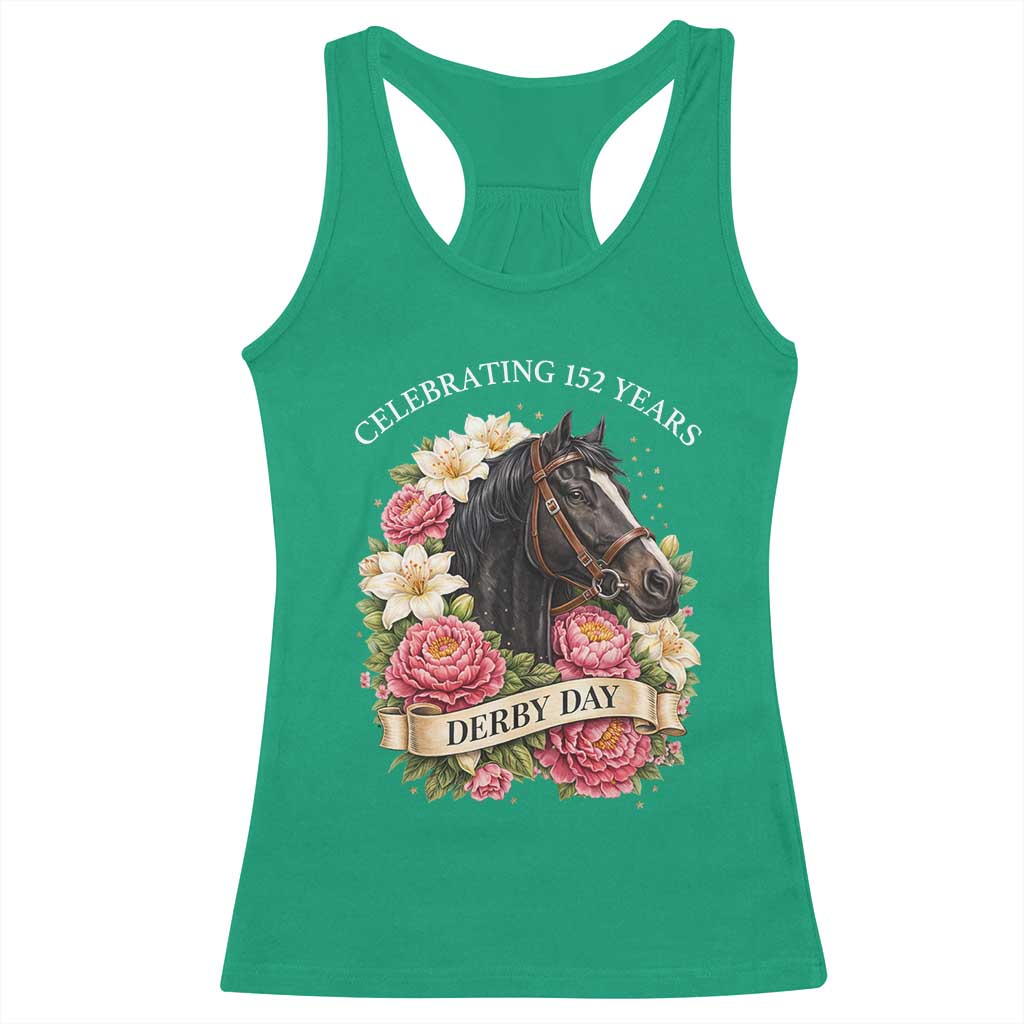 Celebrating 152 Years Derby Day Floral Racerback Tank Top Horse Racing Pink Peony White Lily Equestrian 152nd Anniversary
