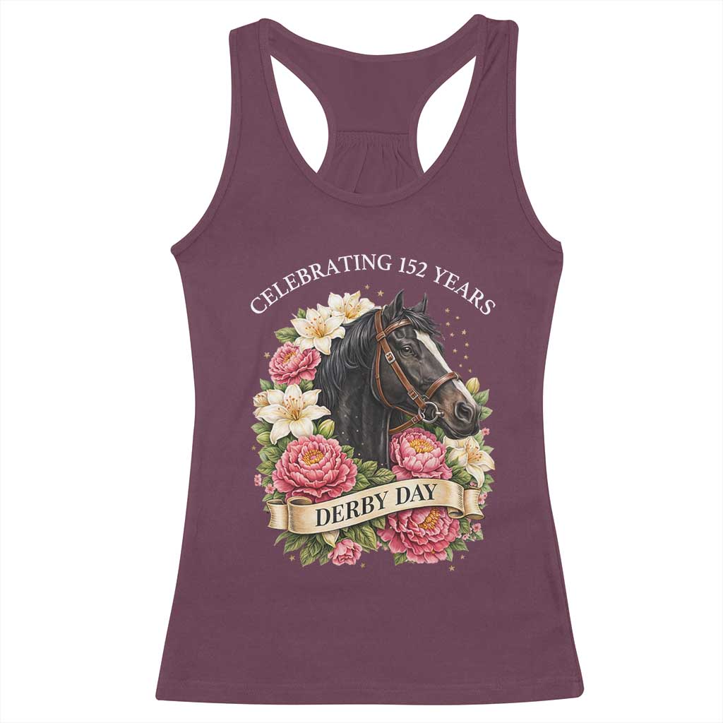 Celebrating 152 Years Derby Day Floral Racerback Tank Top Horse Racing Pink Peony White Lily Equestrian 152nd Anniversary