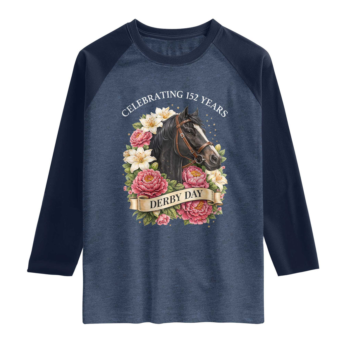 Celebrating 152 Years Derby Day Floral Raglan Shirt Horse Racing Pink Peony White Lily Equestrian 152nd Anniversary