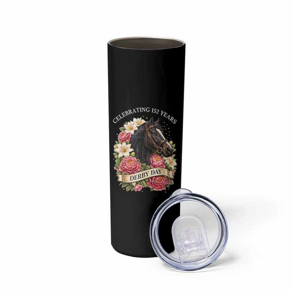Celebrating 152 Years Derby Day Floral Skinny Tumbler Horse Racing Pink Peony White Lily Equestrian 152nd Anniversary