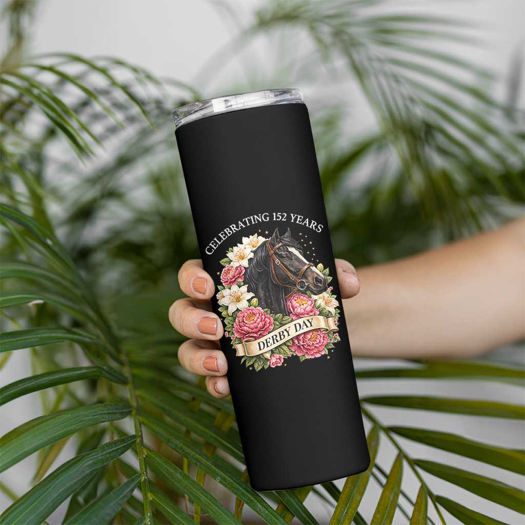 Celebrating 152 Years Derby Day Floral Skinny Tumbler Horse Racing Pink Peony White Lily Equestrian 152nd Anniversary