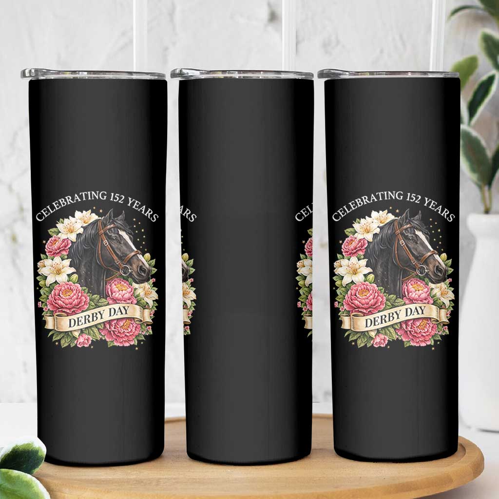 Celebrating 152 Years Derby Day Floral Skinny Tumbler Horse Racing Pink Peony White Lily Equestrian 152nd Anniversary