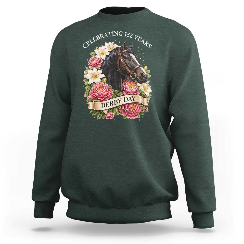 Celebrating 152 Years Derby Day Floral Sweatshirt Horse Racing Pink Peony White Lily Equestrian 152nd Anniversary