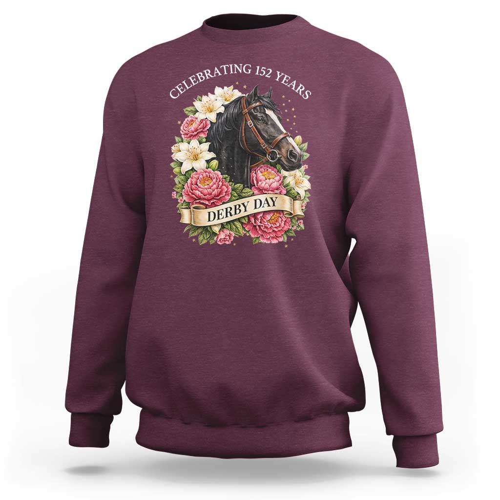 Celebrating 152 Years Derby Day Floral Sweatshirt Horse Racing Pink Peony White Lily Equestrian 152nd Anniversary
