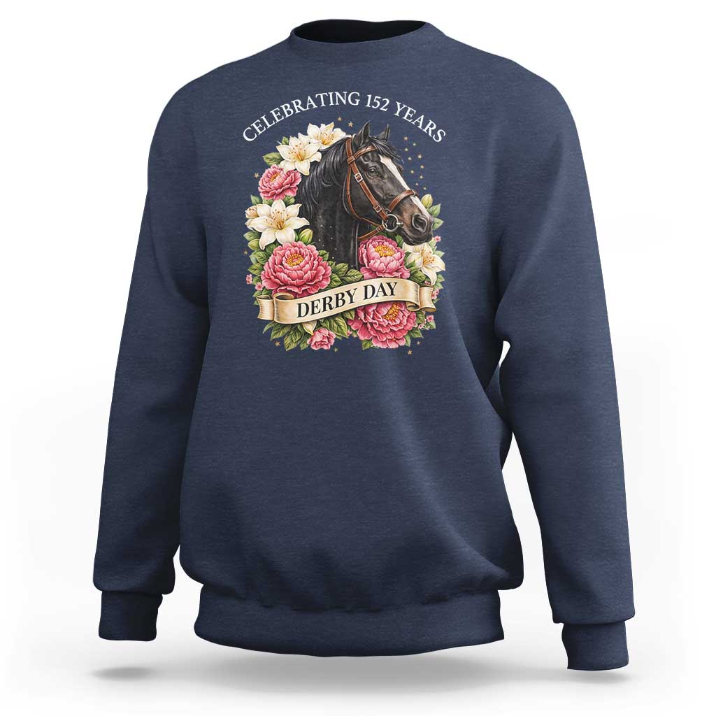 Celebrating 152 Years Derby Day Floral Sweatshirt Horse Racing Pink Peony White Lily Equestrian 152nd Anniversary
