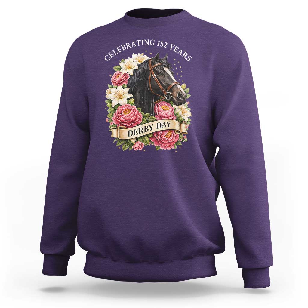 Celebrating 152 Years Derby Day Floral Sweatshirt Horse Racing Pink Peony White Lily Equestrian 152nd Anniversary