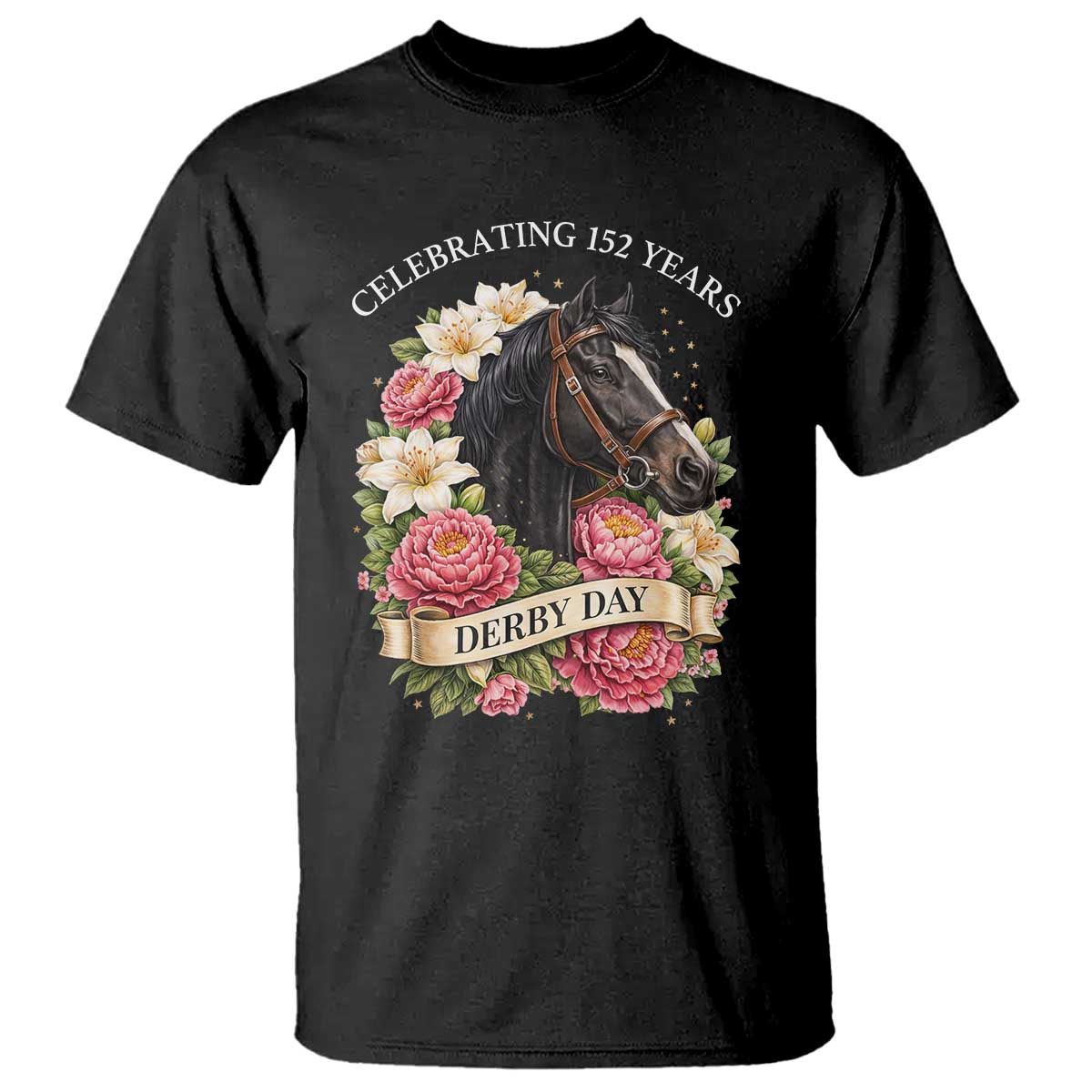 Celebrating 152 Years Derby Day Floral T Shirt Horse Racing Pink Peony White Lily Equestrian 152nd Anniversary
