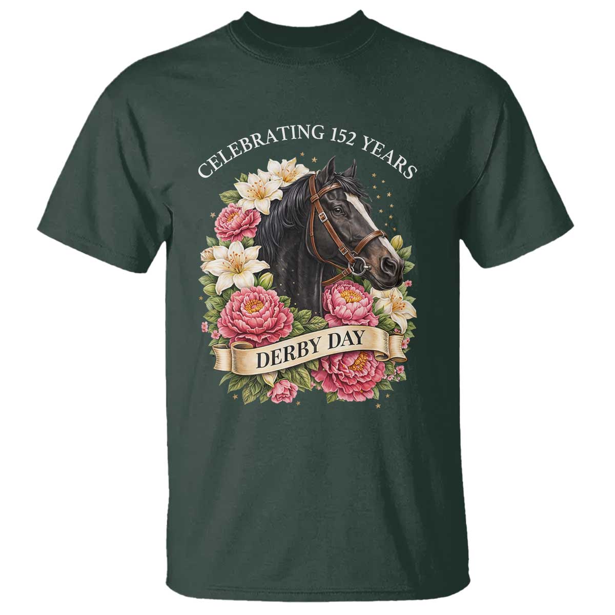 Celebrating 152 Years Derby Day Floral T Shirt Horse Racing Pink Peony White Lily Equestrian 152nd Anniversary