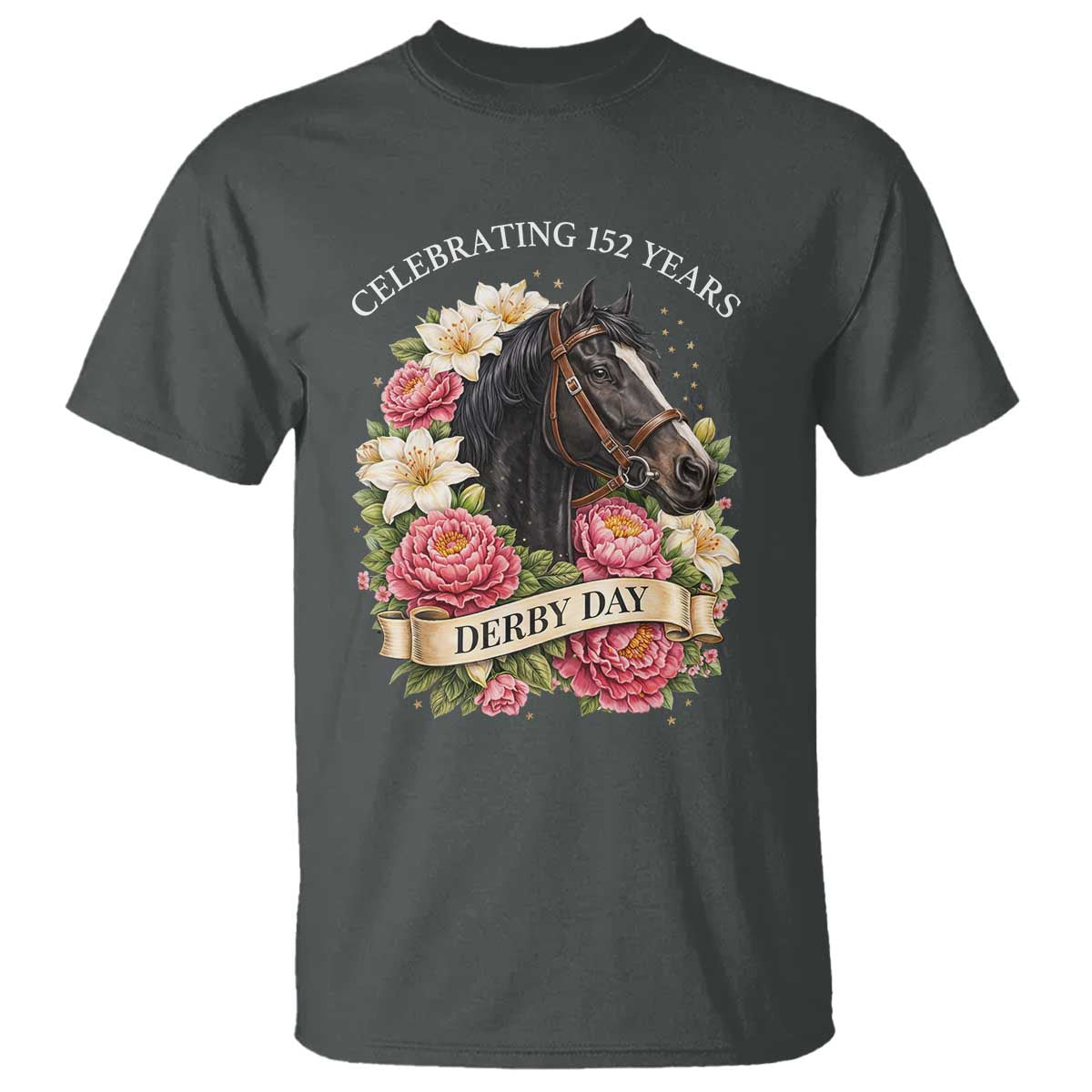 Celebrating 152 Years Derby Day Floral T Shirt Horse Racing Pink Peony White Lily Equestrian 152nd Anniversary