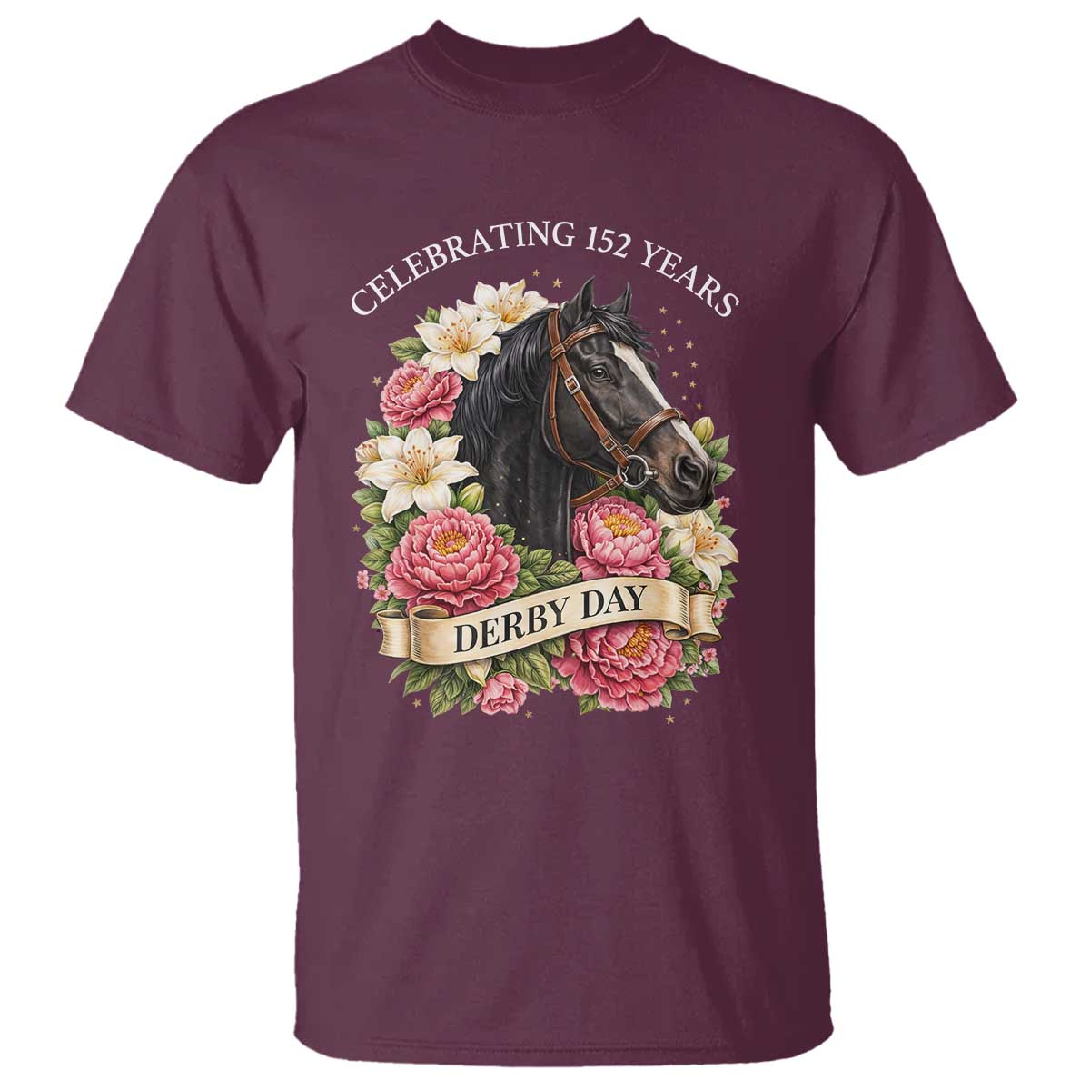 Celebrating 152 Years Derby Day Floral T Shirt Horse Racing Pink Peony White Lily Equestrian 152nd Anniversary