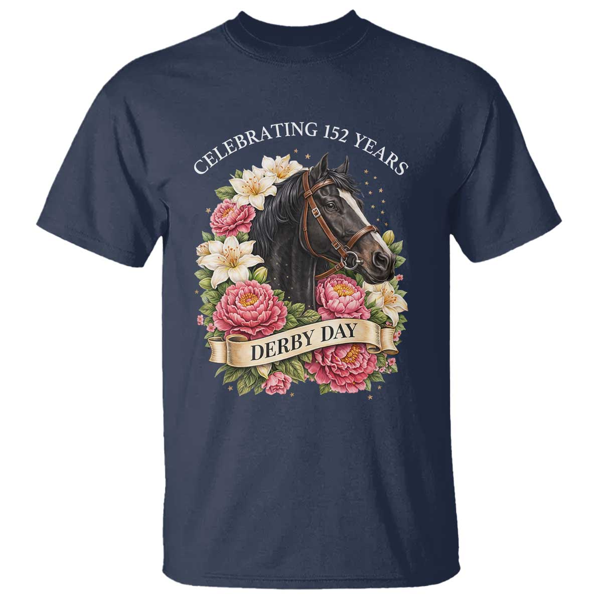 Celebrating 152 Years Derby Day Floral T Shirt Horse Racing Pink Peony White Lily Equestrian 152nd Anniversary