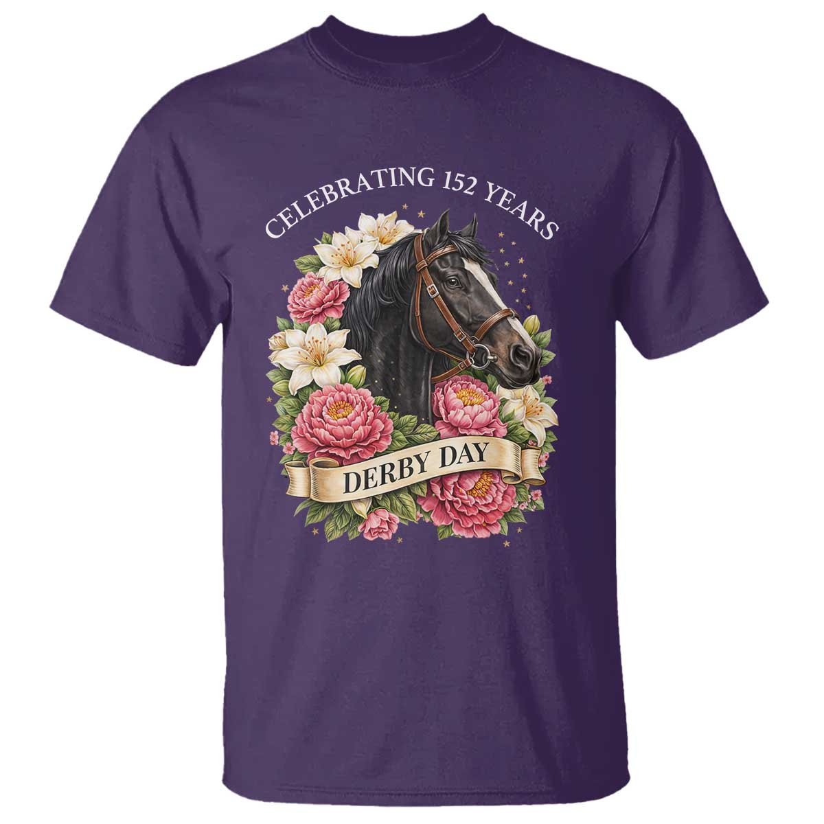 Celebrating 152 Years Derby Day Floral T Shirt Horse Racing Pink Peony White Lily Equestrian 152nd Anniversary