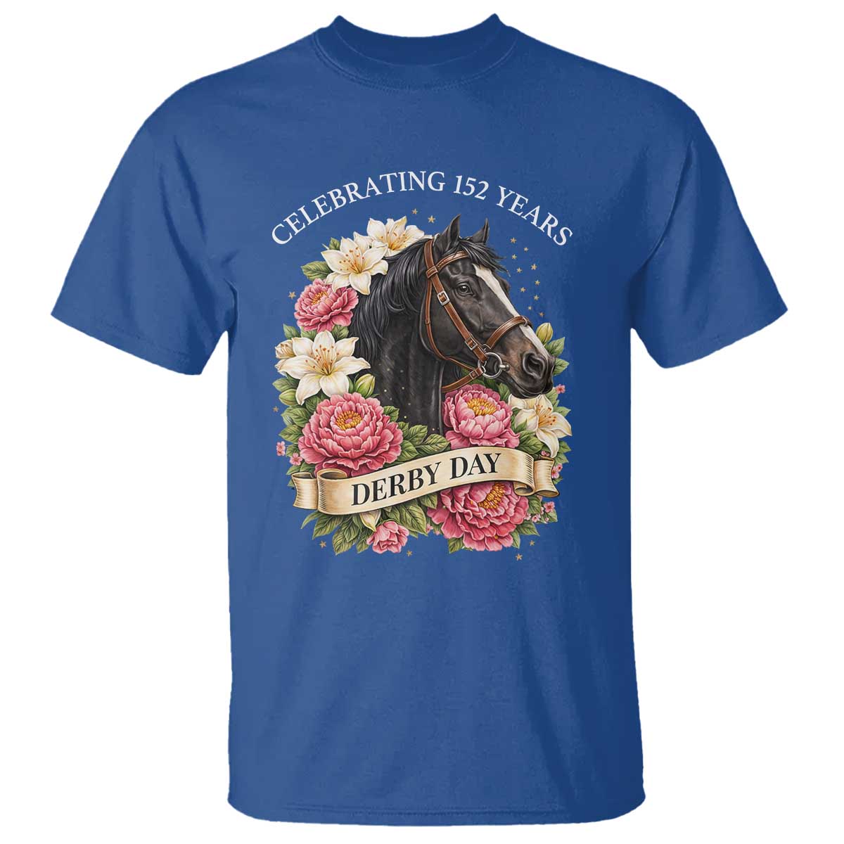 Celebrating 152 Years Derby Day Floral T Shirt Horse Racing Pink Peony White Lily Equestrian 152nd Anniversary