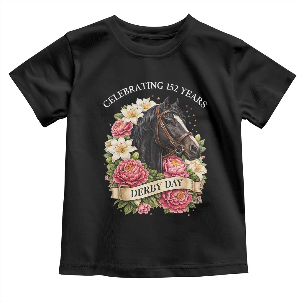 Celebrating 152 Years Derby Day Floral Toddler T Shirt Horse Racing Pink Peony White Lily Equestrian 152nd Anniversary