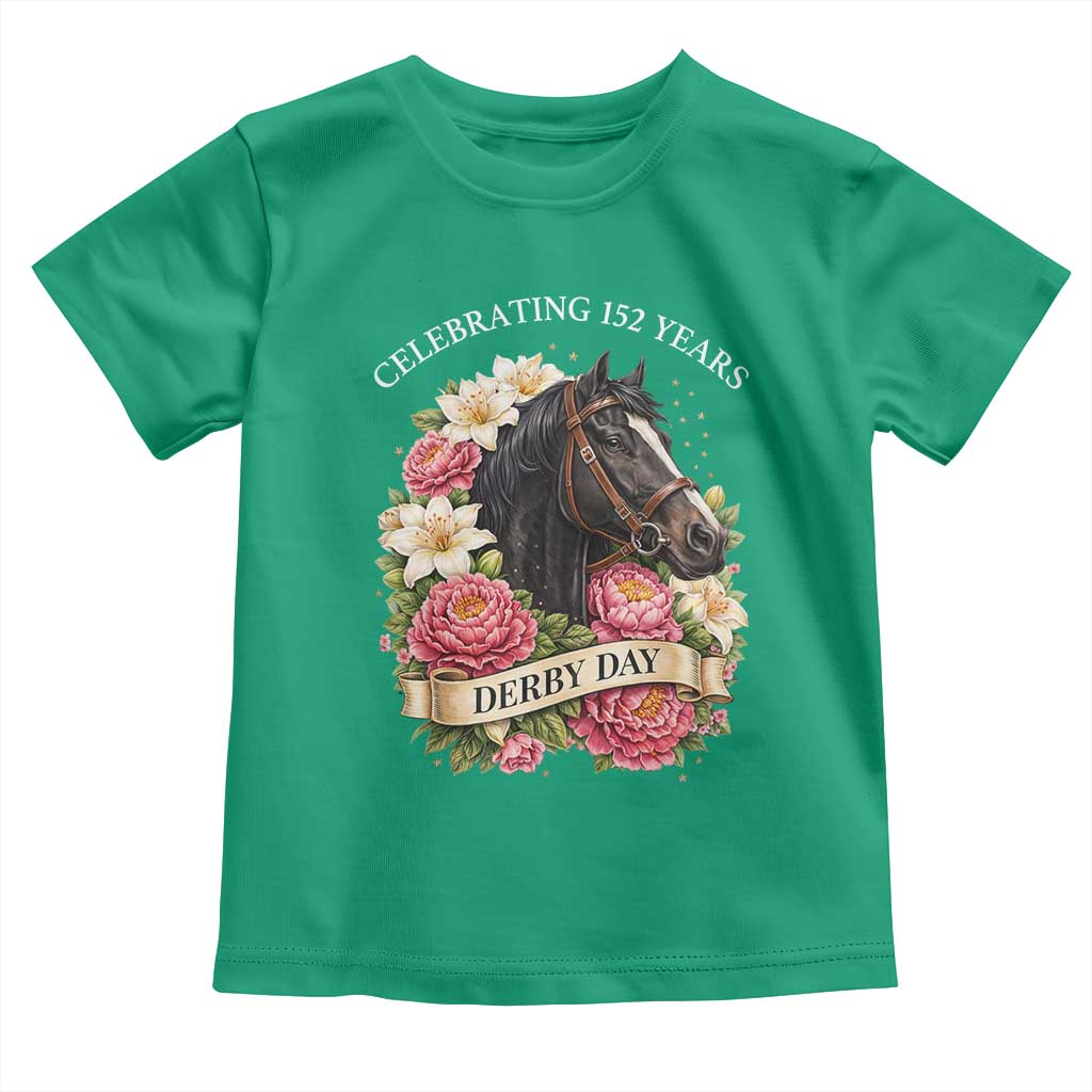 Celebrating 152 Years Derby Day Floral Toddler T Shirt Horse Racing Pink Peony White Lily Equestrian 152nd Anniversary