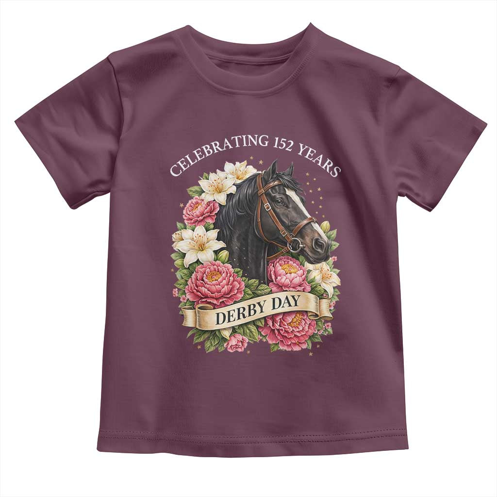 Celebrating 152 Years Derby Day Floral Toddler T Shirt Horse Racing Pink Peony White Lily Equestrian 152nd Anniversary