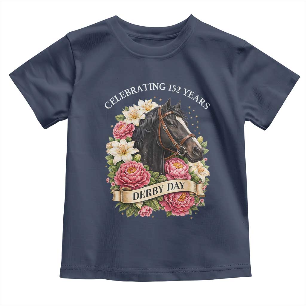 Celebrating 152 Years Derby Day Floral Toddler T Shirt Horse Racing Pink Peony White Lily Equestrian 152nd Anniversary