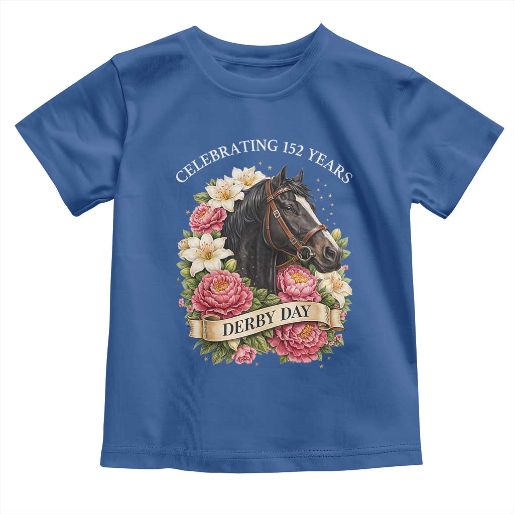 Celebrating 152 Years Derby Day Floral Toddler T Shirt Horse Racing Pink Peony White Lily Equestrian 152nd Anniversary