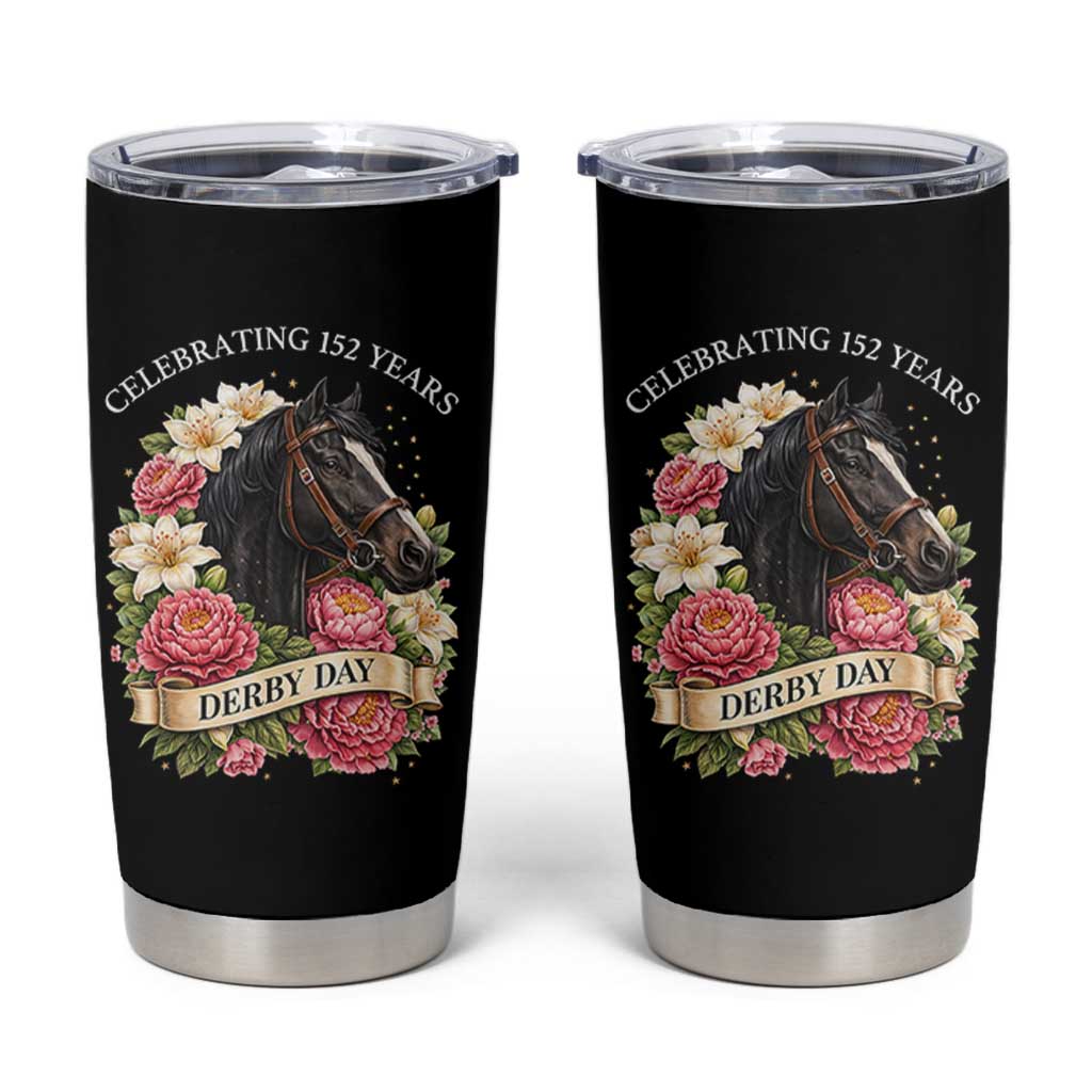 Celebrating 152 Years Derby Day Floral Tumbler Cup Horse Racing Pink Peony White Lily Equestrian 152nd Anniversary