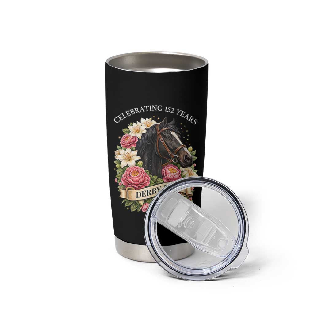 Celebrating 152 Years Derby Day Floral Tumbler Cup Horse Racing Pink Peony White Lily Equestrian 152nd Anniversary
