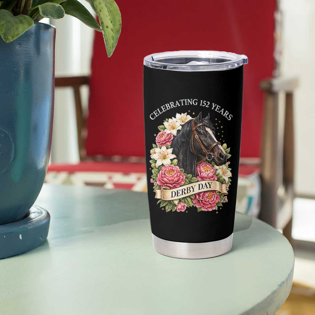 Celebrating 152 Years Derby Day Floral Tumbler Cup Horse Racing Pink Peony White Lily Equestrian 152nd Anniversary