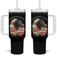Celebrating 152 Years Derby Day Floral Tumbler With Handle Horse Racing Pink Peony White Lily Equestrian 152nd Anniversary