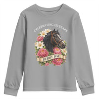 Celebrating 152 Years Derby Day Floral Youth Sweatshirt Horse Racing Pink Peony White Lily Equestrian 152nd Anniversary