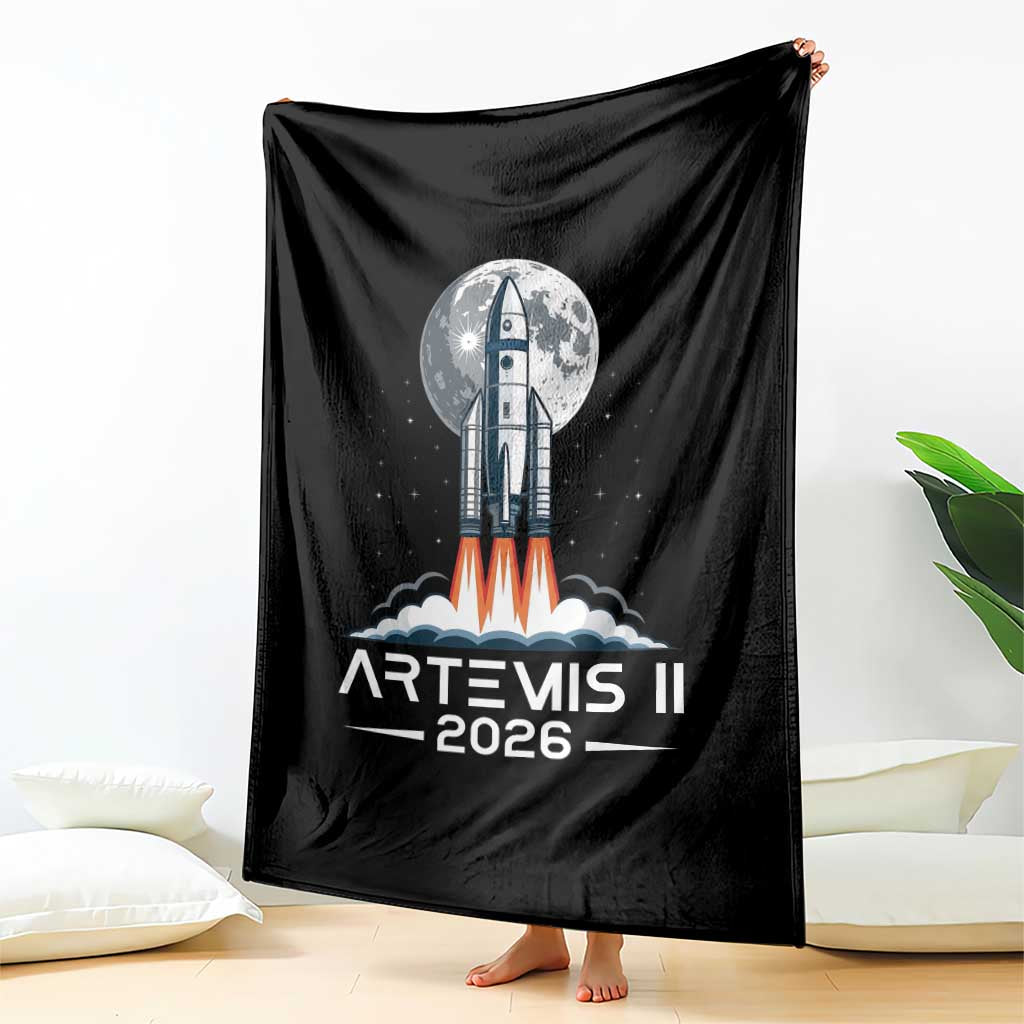 Lunar Journey 2026 Retro Rocket Launch Throw Blanket Space Exploration Astronomy Enthusiasts Sci-Fi Lovers