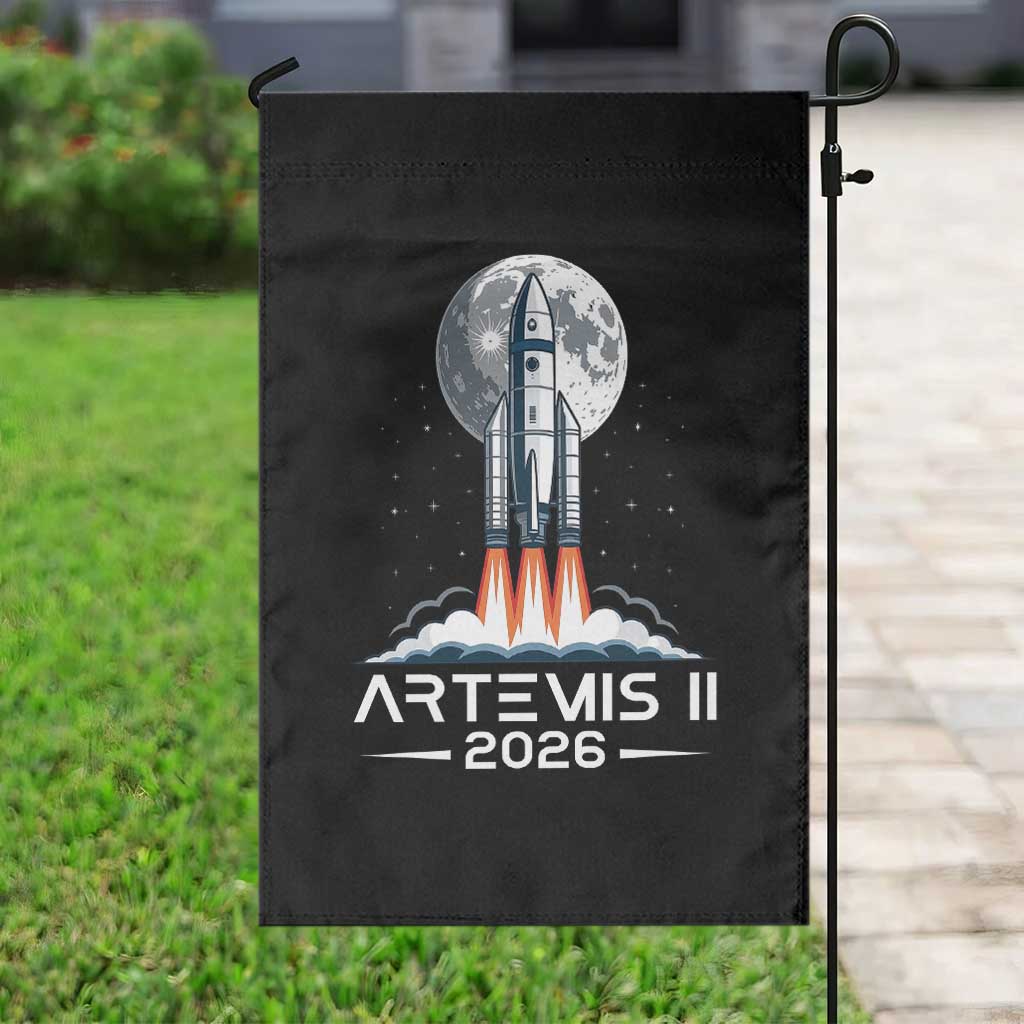 Lunar Journey 2026 Retro Rocket Launch Garden Flag Space Exploration Astronomy Enthusiasts Sci-Fi Lovers